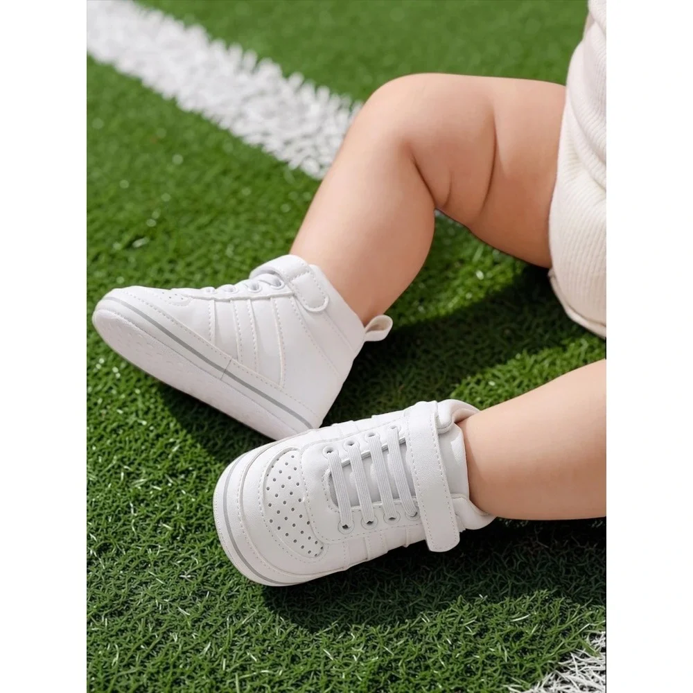 Stepping Stones First Steps White Faux Leather High Top Sneakers Size 3-6 Months